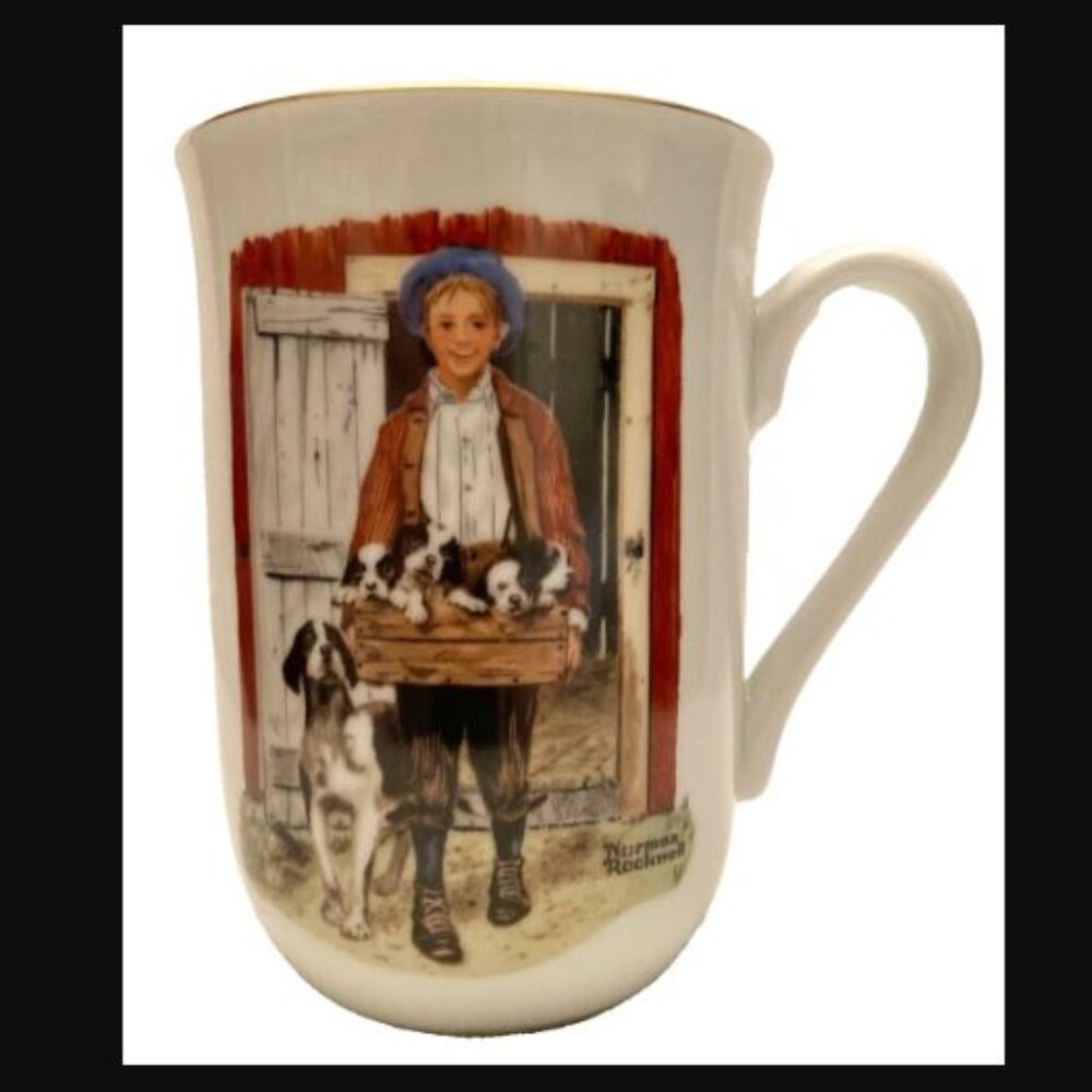 1985 Authentic Norman Rockwell Art “Puppy Love” Collector Mug Coffee Cup Gift